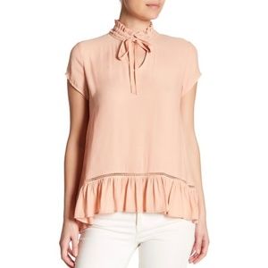 Ro & De Ruffle Tie Neck Secretary Blush Blouse NWT Small $68